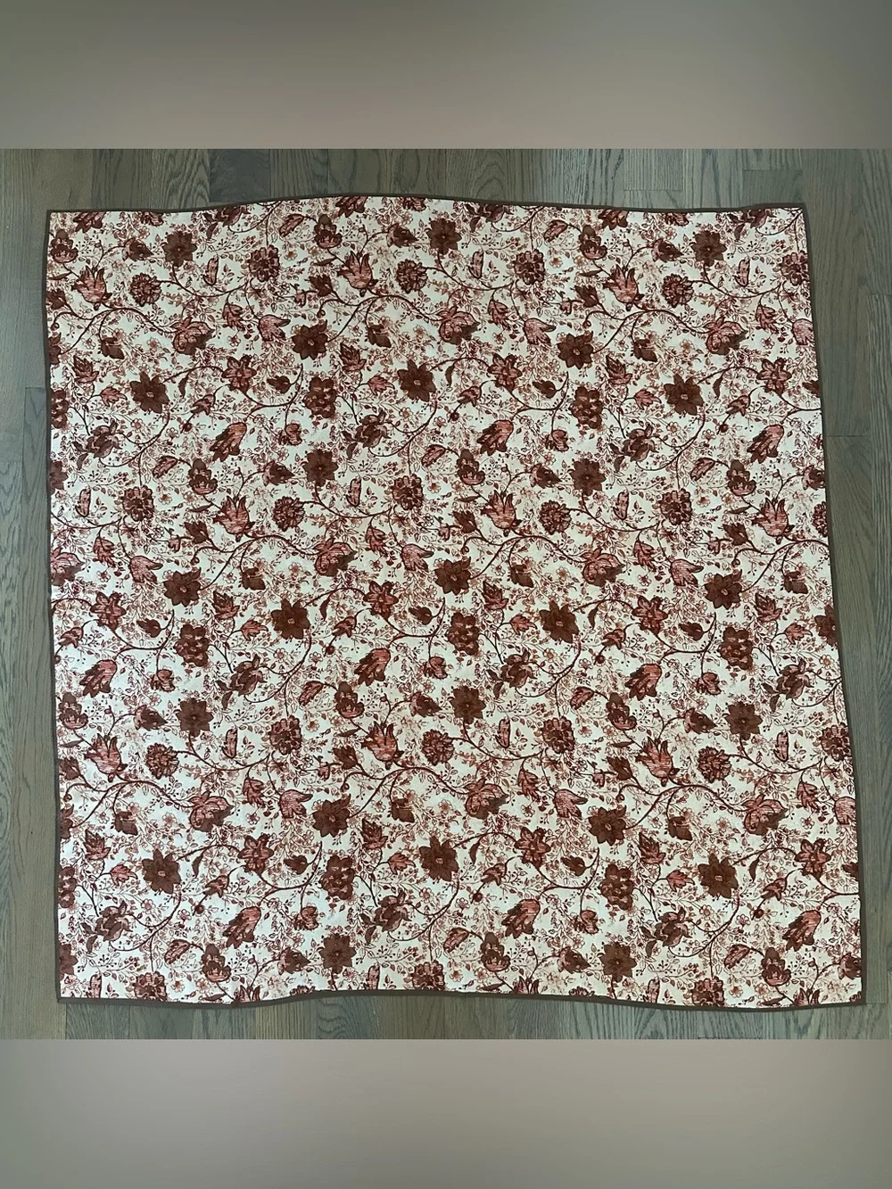 Museum Fine Arts Boston Floral Print Silk Oversized Scarf Peach, Brown, Rust 42